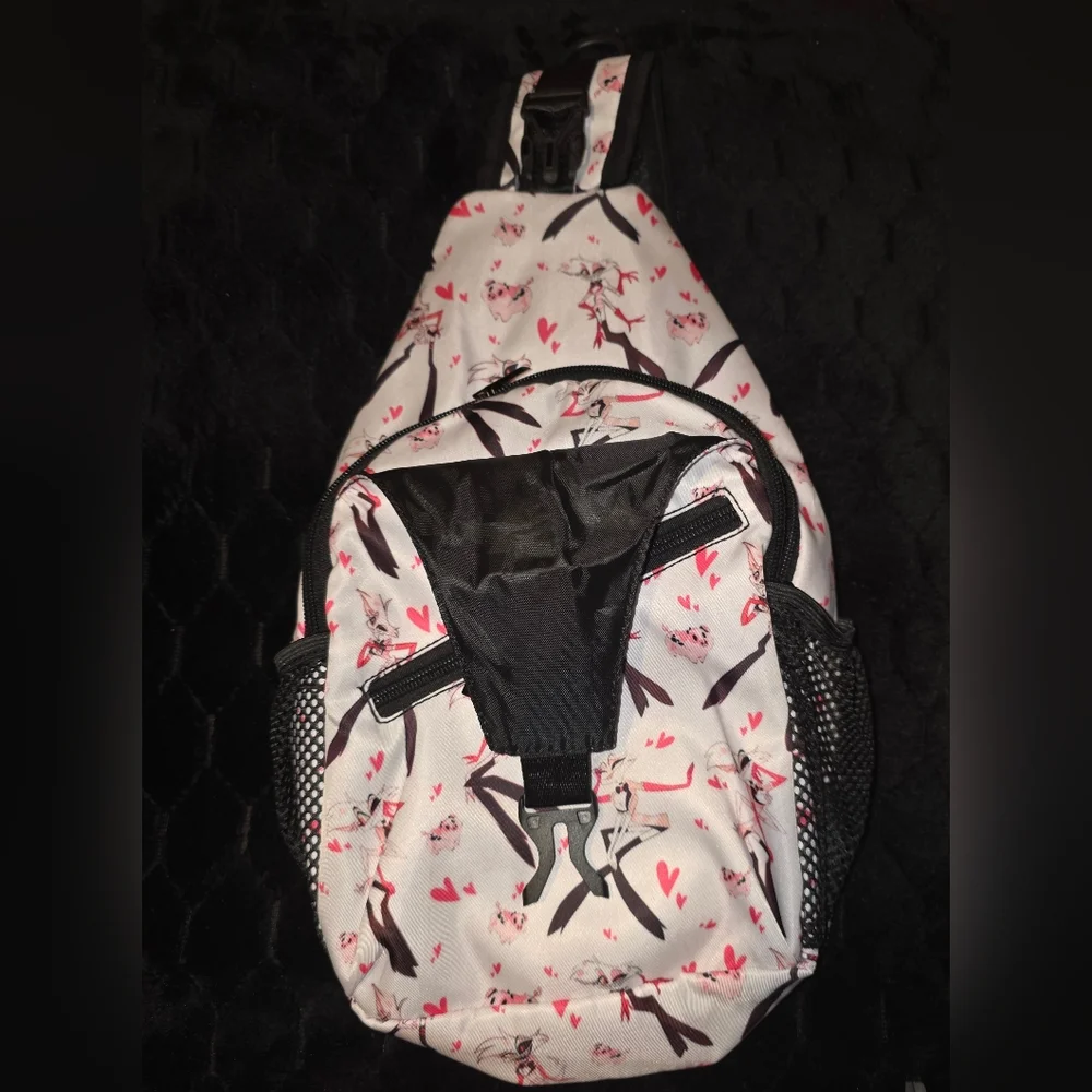 Hazbin Hotel Angel Dust Sling Bookbag Backpack Crossbody Pink/White Fanmade